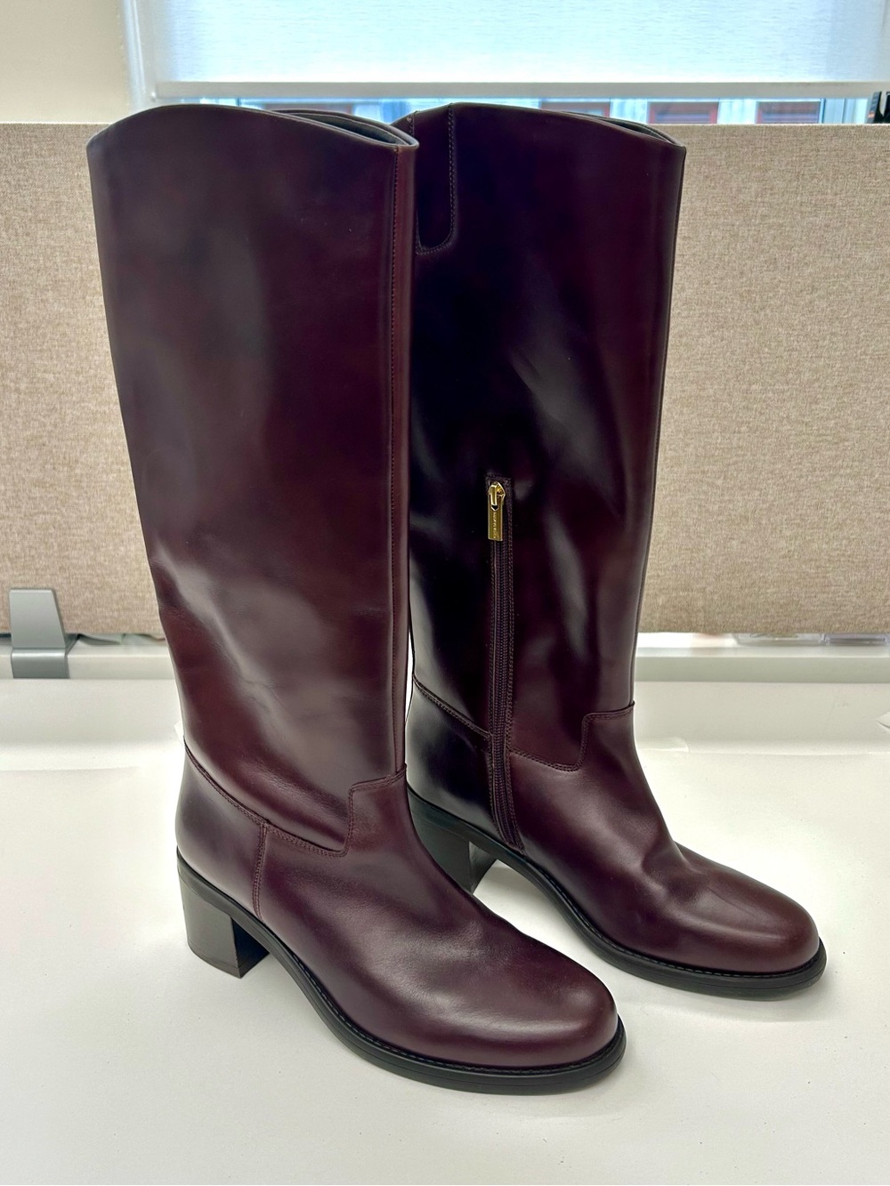 Knee-High Leather Boots in Rich Mahogany
